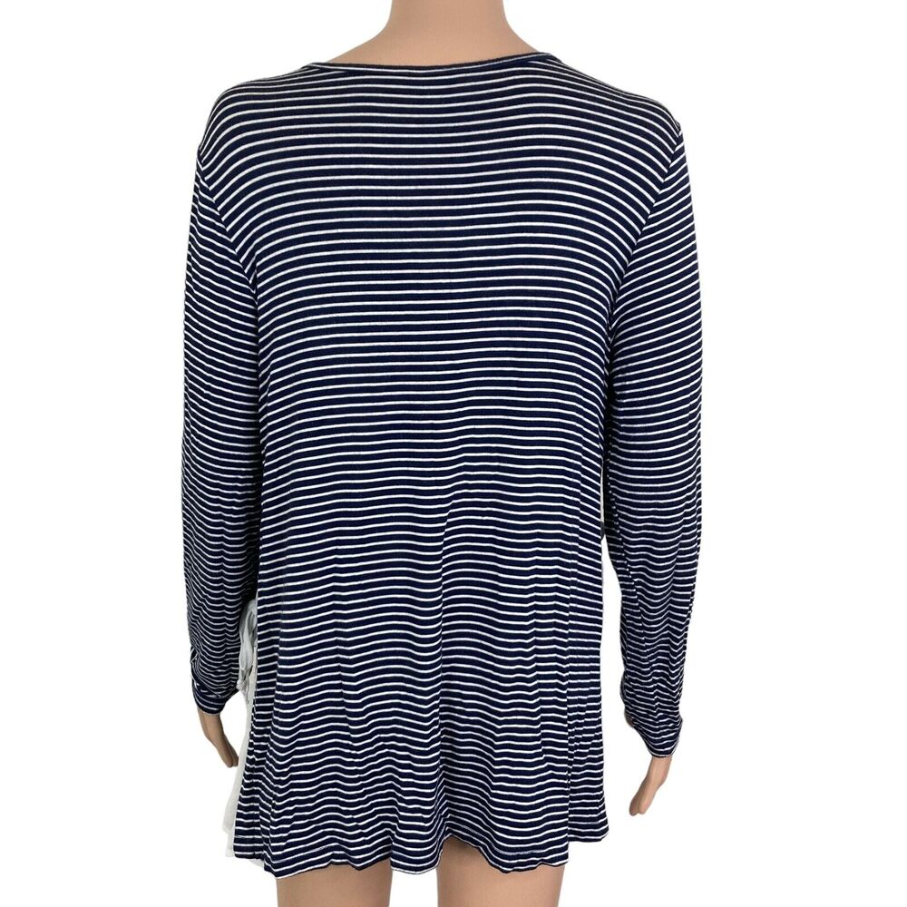 Bobeau Shirt Womens Large Black White Striped Side Lace Up Stretch - Picture 2 of 8